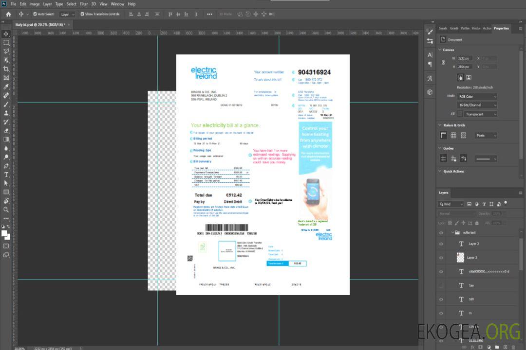 Facture commerciale des services publics d'Electric Ireland SCR template Facture commerciale des services publics d'Electric Ireland SCR template